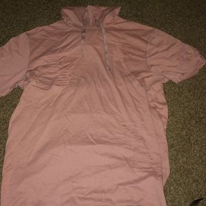 Short sleeve distressed hooded shirt